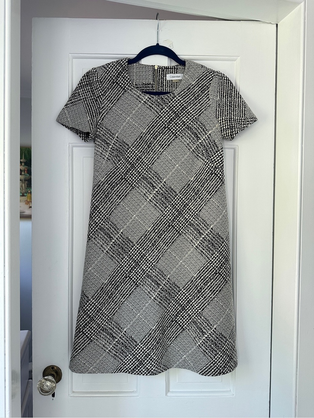 Calvin Klein A-Line Plaid Professional Business Office Short Sleeve Dress Size 4